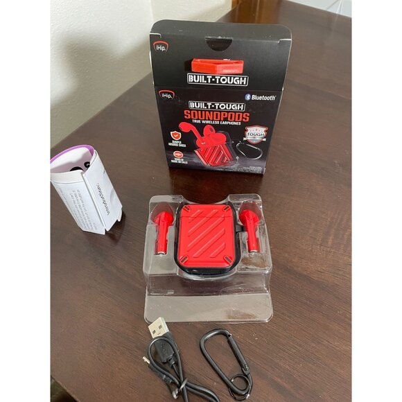 Built-Tough Wireless Headphones "Soundpods" - Red - New - Picture 3 of 3